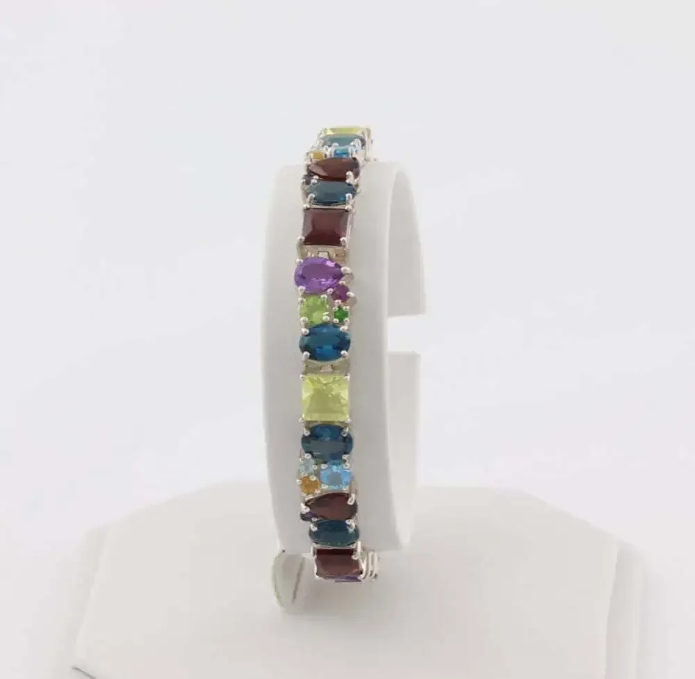 Sterling Silver Natural Multi Gemstone Tennis Bracelet 7 1/8